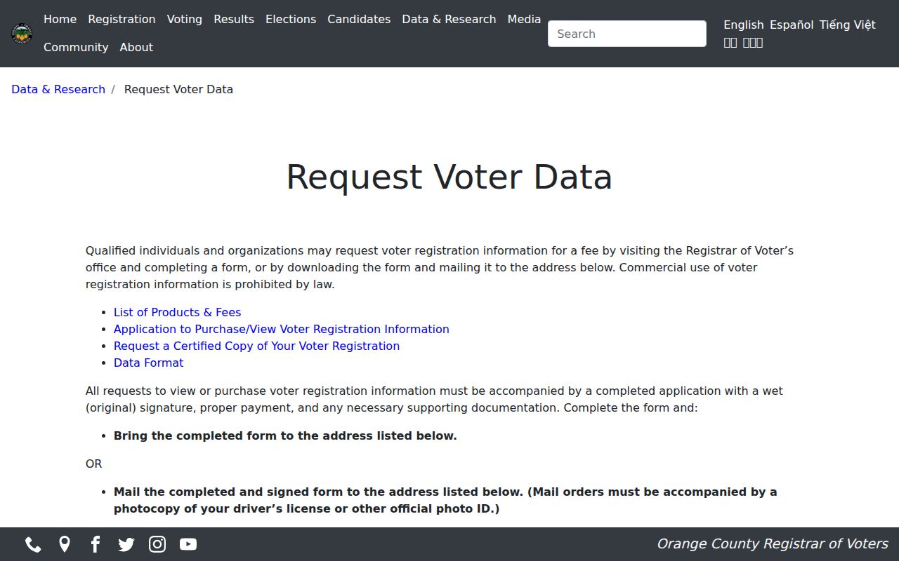 Orange neighbors county voter data application