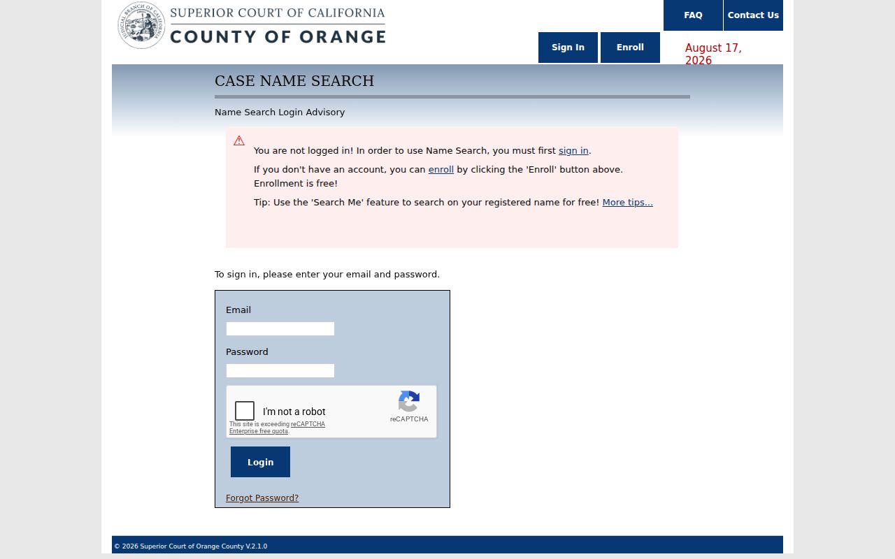 Orange resident lookup county court name search